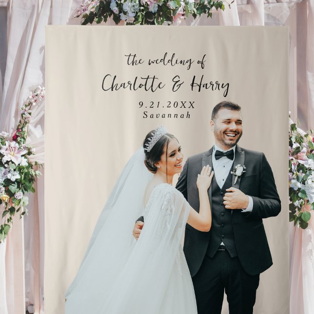 Minimalist Modern Beige Wedding Photo Backdrop Tapestry (Creator Uploaded)