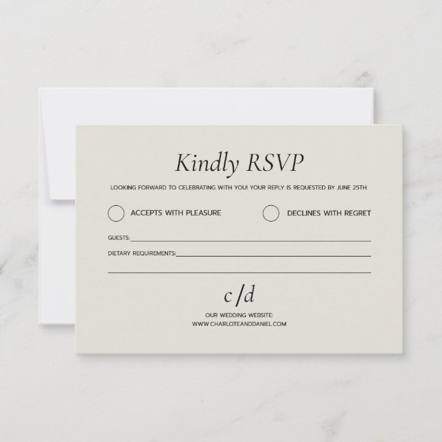 Minimalist modern beige wedding  RSVP card (Front)