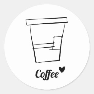 Minimalist Modern Black and White Coffee Cup  Classic Round Sticker
