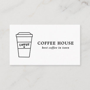Minimalist Modern Black and White Cute Coffee Cup Business Card