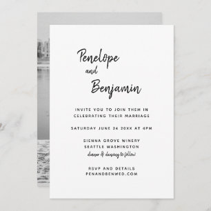 Minimalist Modern Black and White Photo Wedding Invitation