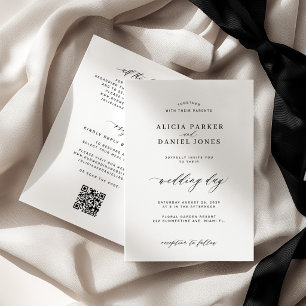 Minimalist modern black and white QR code wedding Invitation