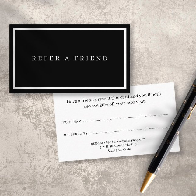 Minimalist Modern Black and White Referral Card (Creator Uploaded)