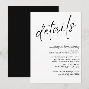Minimalist modern black and white wedding details enclosure card