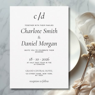 Minimalist modern black and white wedding invitation