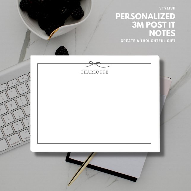 Minimalist Modern Black Bow Elegant Personalized Post-it Notes (Creator Uploaded)