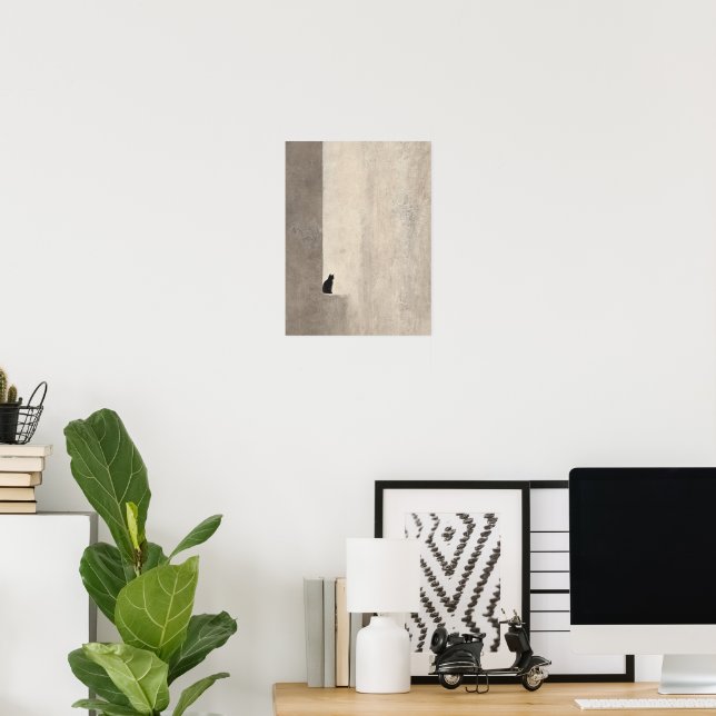 Minimalist Modern Black Cat Wall Art (Home Office)