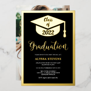 Minimalist modern black gold graduation photo