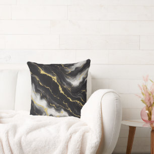 Minimalist Modern Black Gold Marble Throw Pillow
