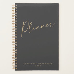 Minimalist Modern Black Gold Personalized Weekly Planner