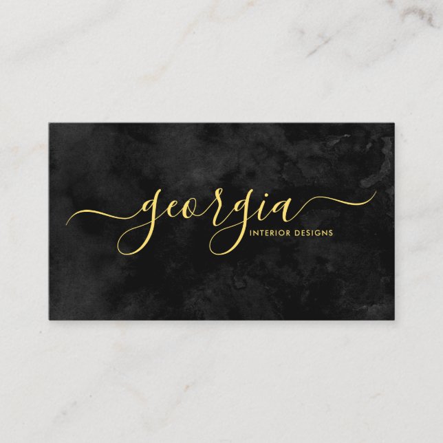 Minimalist Modern Black & Gold Signature Business Card (Front)