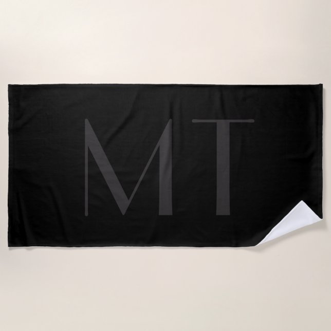 Minimalist Modern Black Grey Elegant Monogram Beach Towel (Front)