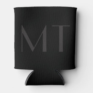 Minimalist Modern Black Grey Elegant Monogram Can Cooler