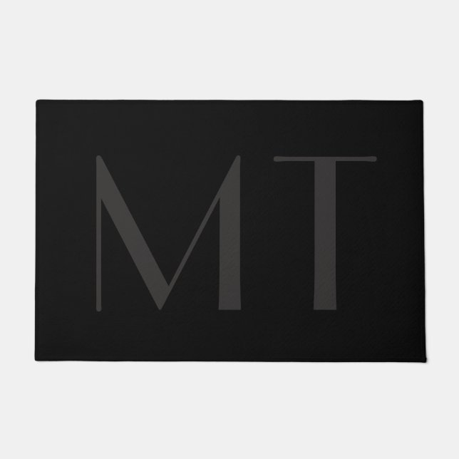 Minimalist Modern Black Grey Elegant Monogram Doormat (Front)