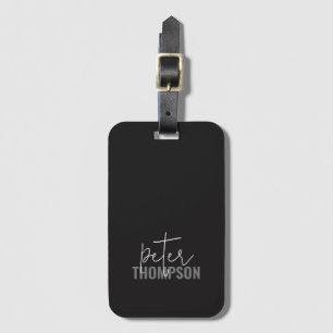 Minimalist Modern Black Luggage Tag with Name