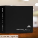 Minimalist Modern Black Monogram 2" Binder<br><div class="desc">Modern professional 2" 3 ring binder features a minimal design in a classic black and white colour palette. Custom name presented in the lower right hand corner in stylish simple font with a complimentary minimal monogram medallion. Shown with a custom name and monogram initial on the front in modern typography,...</div>