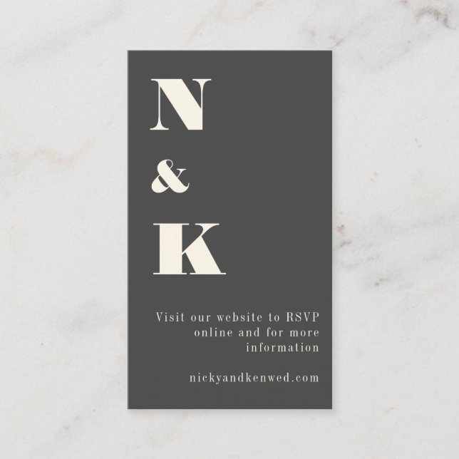 Minimalist Modern Black Monogram Wedding RSVP Enclosure Card (Front)