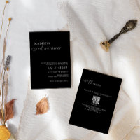 Minimalist & Modern Black QR Code 2 in 1 Wedding