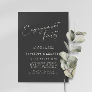 Minimalist Modern Black Script Engagement Party Invitation