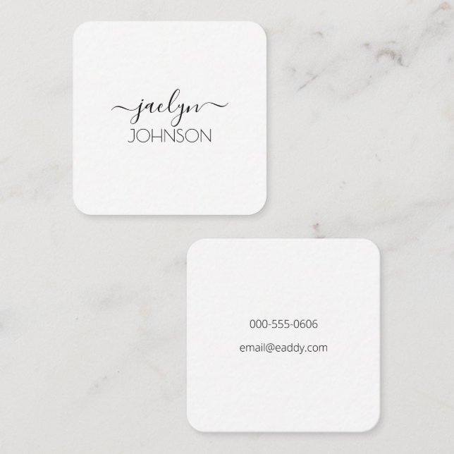 Minimalist Modern Black Script Personalized Name Square Business Card (Front/Back)