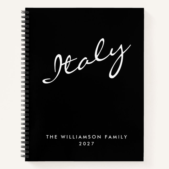 Minimalist Modern Black Script Personalized Travel Notebook (Front)