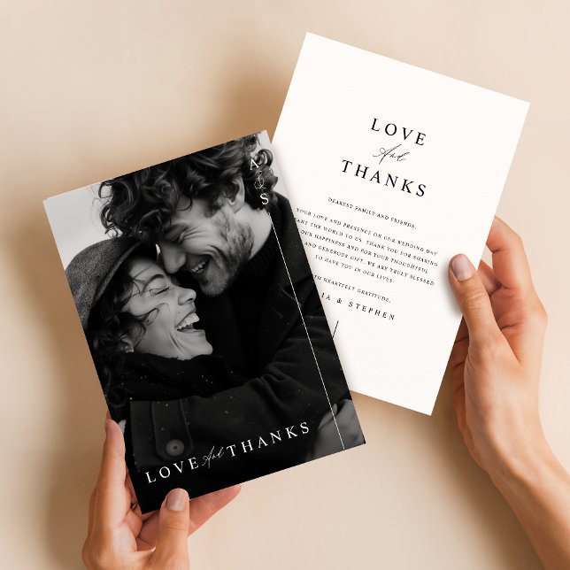 Minimalist Modern Black Script Photo Wedding Thank You Card (Creator Uploaded)