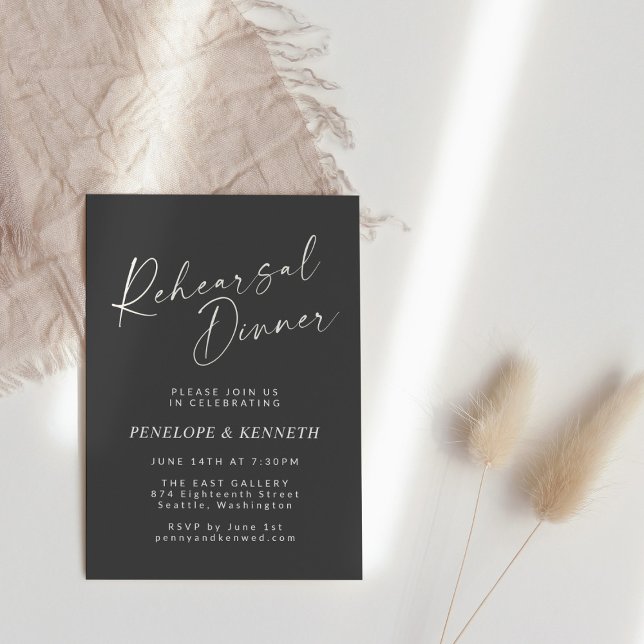 Minimalist Modern Black Script Rehearsal Dinner Invitation (Creator Uploaded)