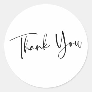 Minimalist Modern Black Script Thank You Classic Round Sticker