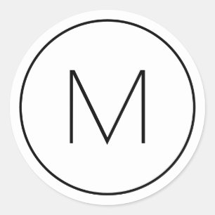 Minimalist Modern Black Single Letter Monogrammed Classic Round Sticker