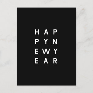 Minimalist Modern Black Typography Photo New Year Holiday Postcard