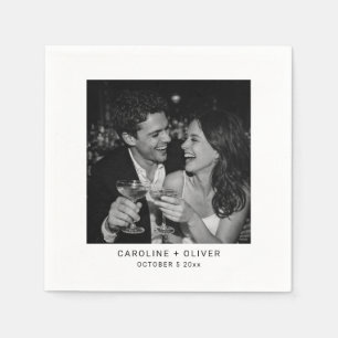 Minimalist Modern Black Typography Photo Wedding Napkin