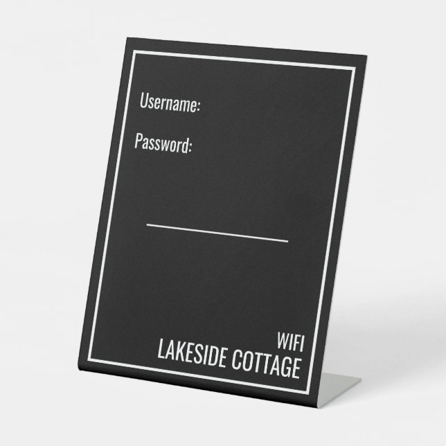 Minimalist Modern Black Vacation Rental Wifi Pedestal Sign (Front)