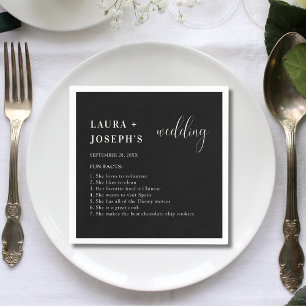 Minimalist Modern Black Wedding Fun Facts Napkin