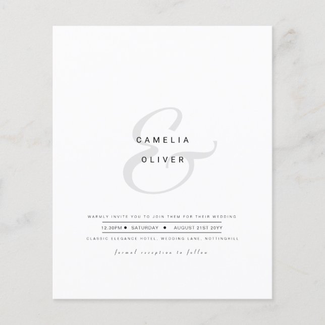 Minimalist Modern Black White Ampersand Wedding    (Front)