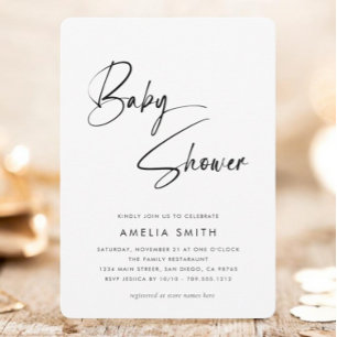 Minimalist Modern Black White Baby Shower Invitation