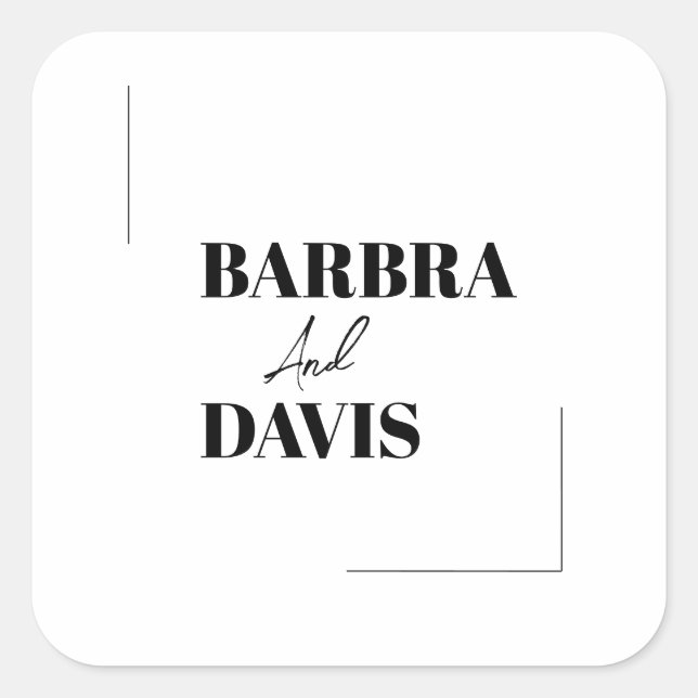 Minimalist Modern Black & White Bold Names  Square Sticker (Front)