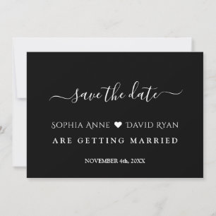 Minimalist Modern Black White Calligraphy Wedding Save The Date
