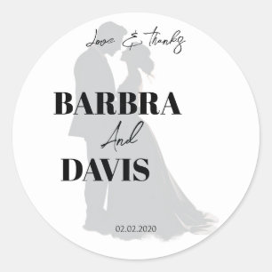 Minimalist Modern Black & White Couple Silhouette Classic Round Sticker