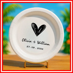 Minimalist Modern Black & White Elegant Wedding Paper Plate