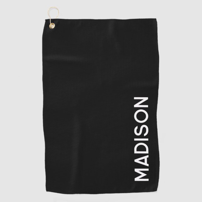 Minimalist Modern Black White Personalized Womens Golf Towel (Front)