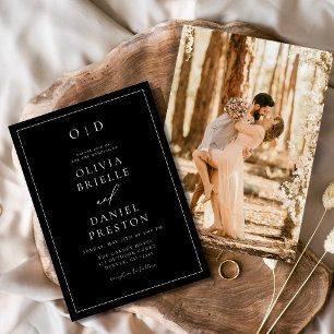 Minimalist Modern Black White Photo Wedding Invitation