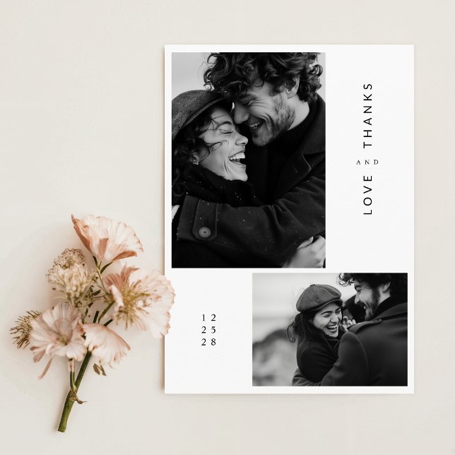 Minimalist Modern Black & White Photo Wedding Thank You Card (Creator Uploaded)