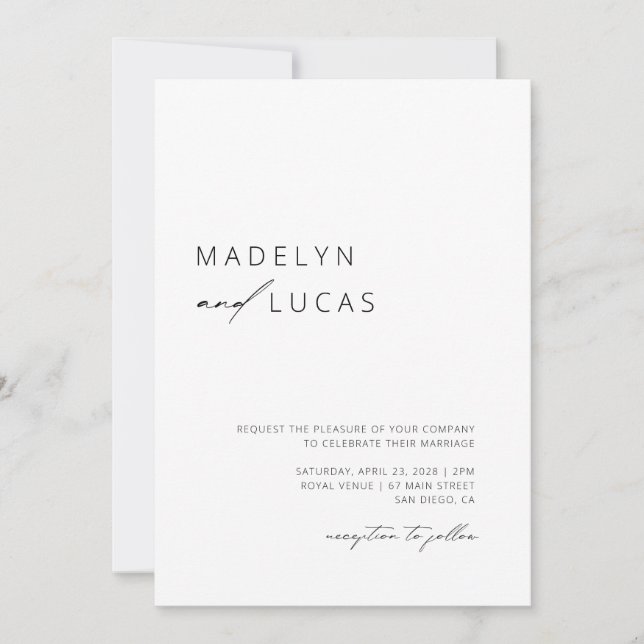 Minimalist Modern Black | White QR Code Wedding In Invitation (Front)
