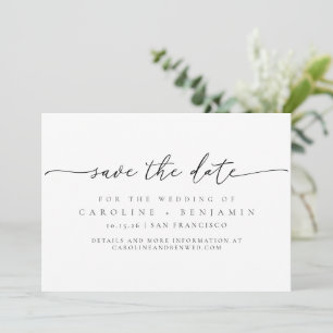 Minimalist Modern Black White Script Wedding  Save The Date