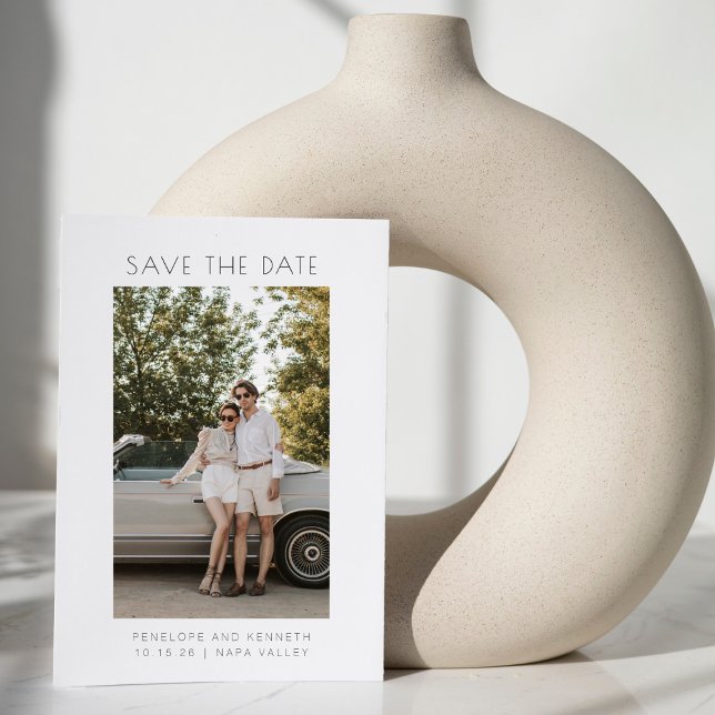 Minimalist Modern Black White Simple Elegant Photo Save The Date (Creator Uploaded)