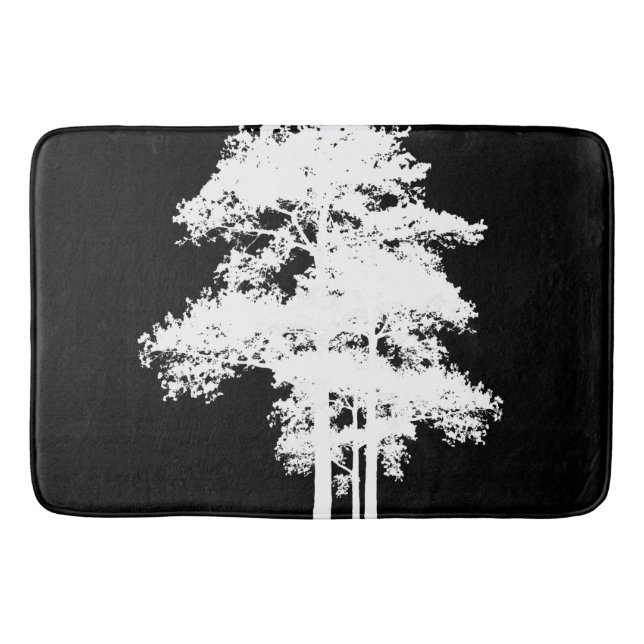 Minimalist modern black white tree silhouette bath mat (Front)