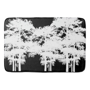 Minimalist modern black white tree silhouette bath mat