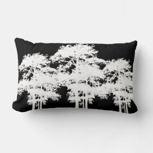 Minimalist modern black white tree silhouette lumbar pillow