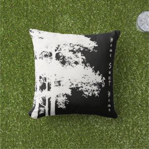 Minimalist modern black white tree silhouette outdoor pillow