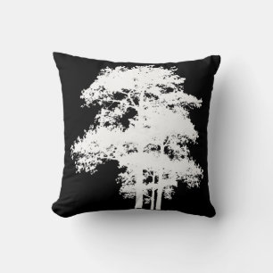 Minimalist modern black white tree silhouette throw pillow